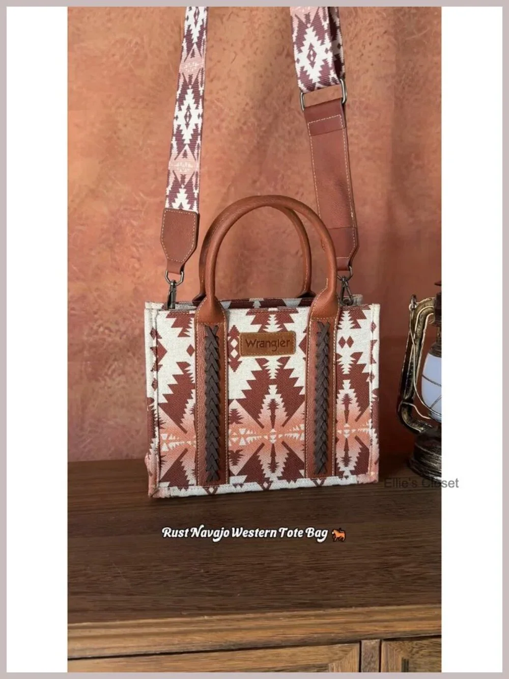 Boho Aztec Print Canvas Tote Bag with Guitar Strap, Whipstitch Details, Zip